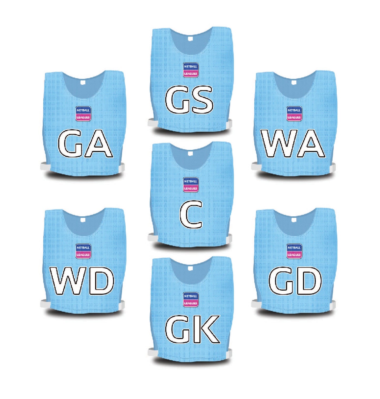 Sky Blue "Netball League" Team Bibs